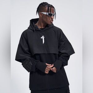 ❄️ NIEPCE HIH18 I-Tech Layered Hoodie Black Windbreaker Size XL Streetwear